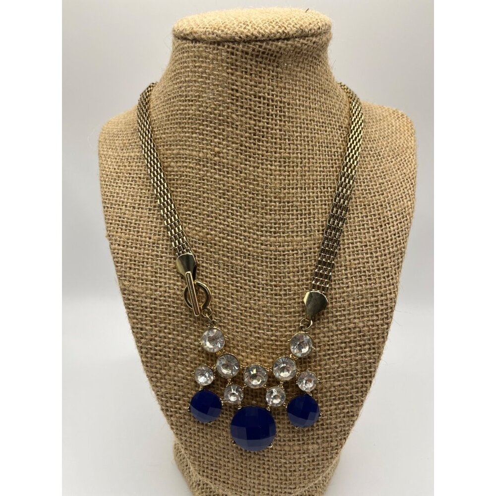 Gold-Tone Chain Statement Necklace With Blue & Clear Crystal Accents 18" L - Picture 5 of 8